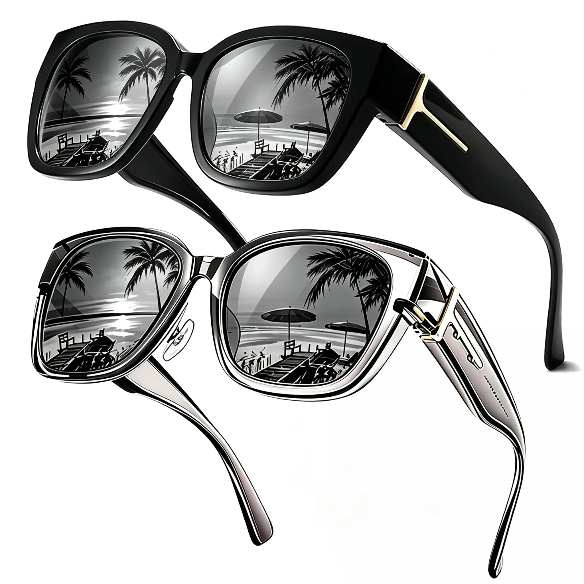 【FitOver Sunglasses】Women's Fit Over Prescription Sunglasses - Oversized Square Full-Rim Plastic Frames Mirrored Polarized , UV400 Protection, Trendy Sunglasses, Unisex Fashion Accessory for Summer Wins, Accessories for Women The Choice of Gifts