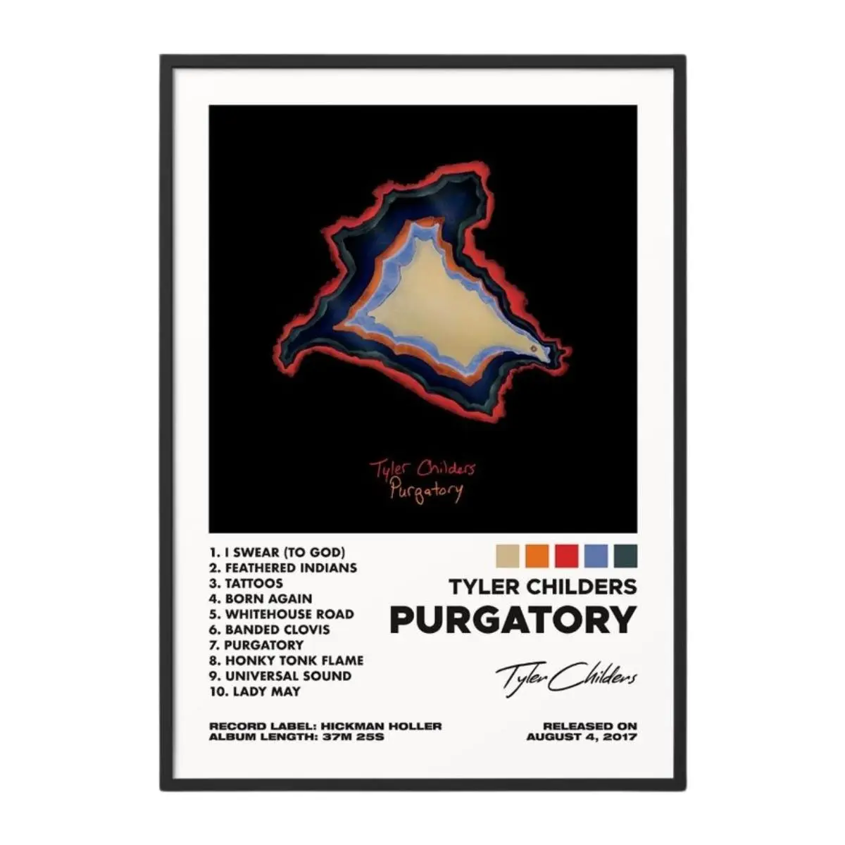 Tyler Childers Purgatory Retro Album Canvas Wall Art, Country Folk Music Tracklist Poster Print, Modern Man Cave Bedroom Decor Unframed Canvas Poster, Frame Not Included
