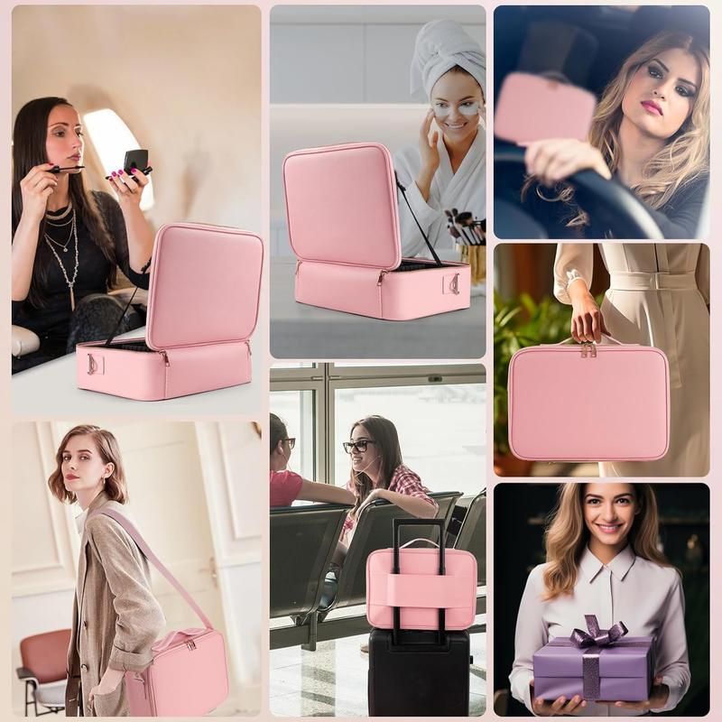 15''X11'' Large Capacity Makeup Bag with LED Mirror, Professional Makeup Case Organizer with 3 Color Light Adjustable Brightness, Travel Make up Cosmetic Case with Detachable Dividers & Shoulder Strapgongsi huizhoushihuangdoukejiyouxiangongsi