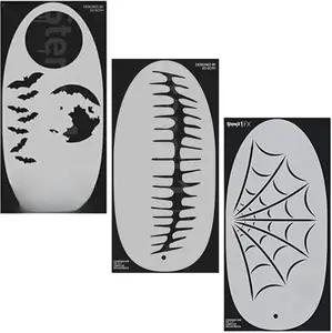 STENCIL1FX 3 Pack Halloween - Bats & Moon + Skull Mouth + Spider - Stencil Eye Makeup Stencil for Costumes, Dress Up, Halloween, Cosplay, Arts, Face Painting