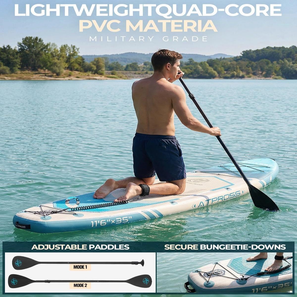 [Spring Glow Up] 11'6"×35" Inflatable Stand Up Paddle Board, 450LBS Capacity, Premium SUP with Kayak Seat for Paddling, Fishing, Yoga & Kayak, Wide Non-Slip Deck, Double-Ended Paddle, Two-Way Pump & Full Accessories