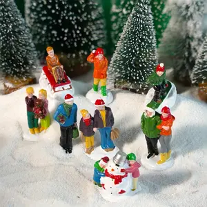 8 PCS Miniature Christmas Town People Figurines Village Sets for Christmas Collectible Decorations Accessories