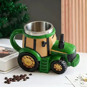 Mechanical Tractor-Shaped Stainless Steel Coffee Mug, Reusable Cup with Handle, Large-Capacity Kitchen Drinkware, Unique Couple Gift, Personalized Work Gift, Washable Desktop Decoration, Reuse