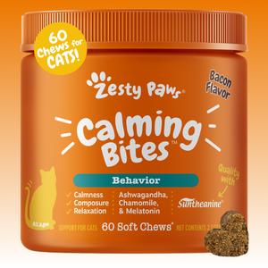 Zesty Paws Calming Bites for Cats, Cat Composure & Relaxation Chews, Relief Soft Chew Pet Treats for Everyday Stress Support - 60 Chews Supplements