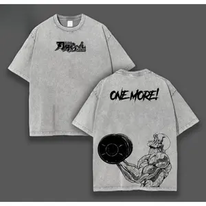 Jack Hanma "One More!" Gym Shirt, Baki Anime Oversized Muscle Fit Tee, Acid Washed Cotton Workout Top, Double Printed Streetwear T-Shirt, Soft Athletic Vintage Graphic Tee, Anime Gymwear for Otaku & Fighters