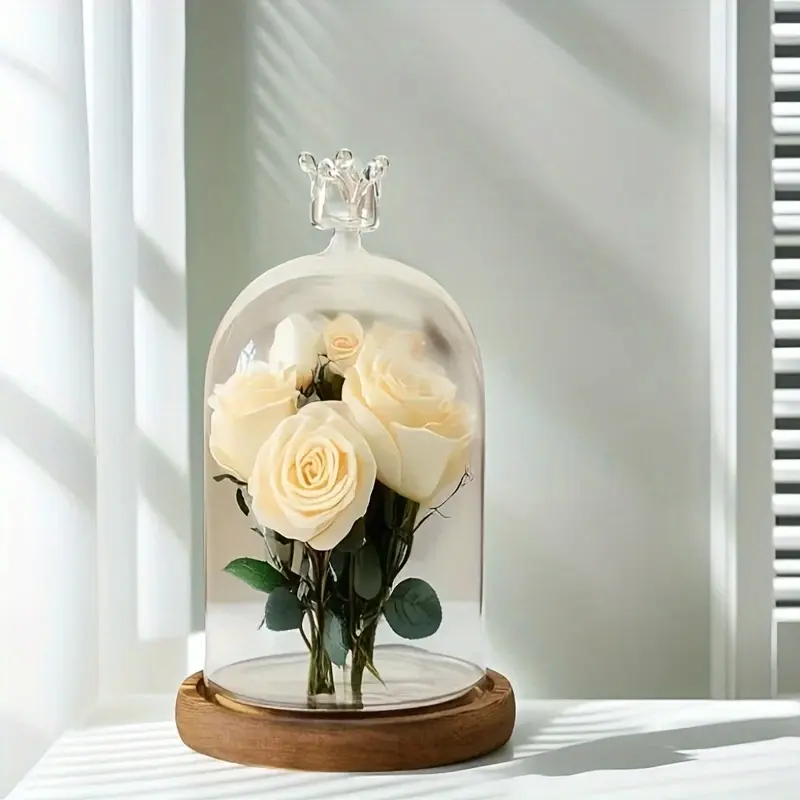 Glass Cloche with Crown Shape, Suitable for Displaying Building Block Gifts and Ornaments, Creative Glass Dome Decorative Bottle (Plants Not Included), Home Decor Accessory