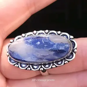 Natural Sodalite Stone Ring. 925 Stamped.   Size 9
