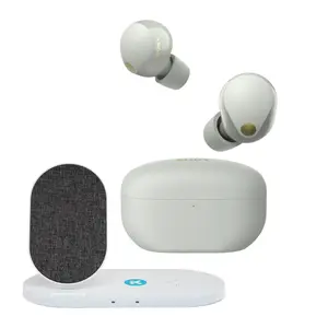 WF-1000XM5 Truly Wireless Noise Canceling Earbuds (Silver) with Wireless Charger Bundle for Sony