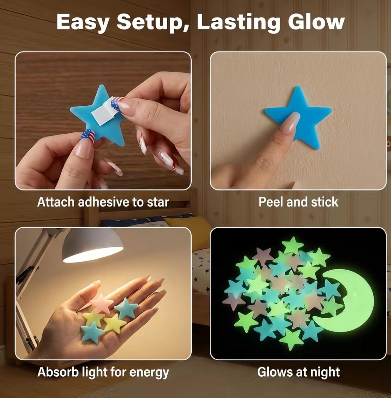 300PCS Glow in the Dark Stars Stickers Mixed Color Luminous Fluorescent Reusable Plastic Wall Stickers Ceiling Stars Decal Space Galaxy Night Sky Bedroom Ceiling Decor Kids Room Nursery Home Decor Best Easter Gift for Children