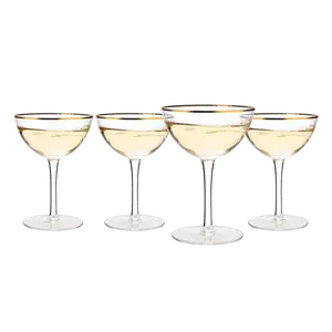 The Wine Savant Gold Rim Glasses 6 oz, Set of 4 Gold Rim Classic Manhattan Glasses