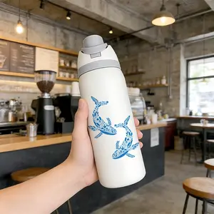 32oz Dual-Use Sports Water Bottle, To Go Tumbler, Simple Whale Pattern, 304 Stainless Steel Large Capacity Insulated Cup, Perfect Gift for Women, Drinkware