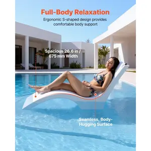 VEVOR Pool Lounge Chairs, Set of 2 Chaise Lounger, Water Weighted In-Pool Lounger Chairs for up to 9 Water Depths, Anti-Floating Patio Furniture with Cup Phone Holders for Sun Shelf Tanning Ledge