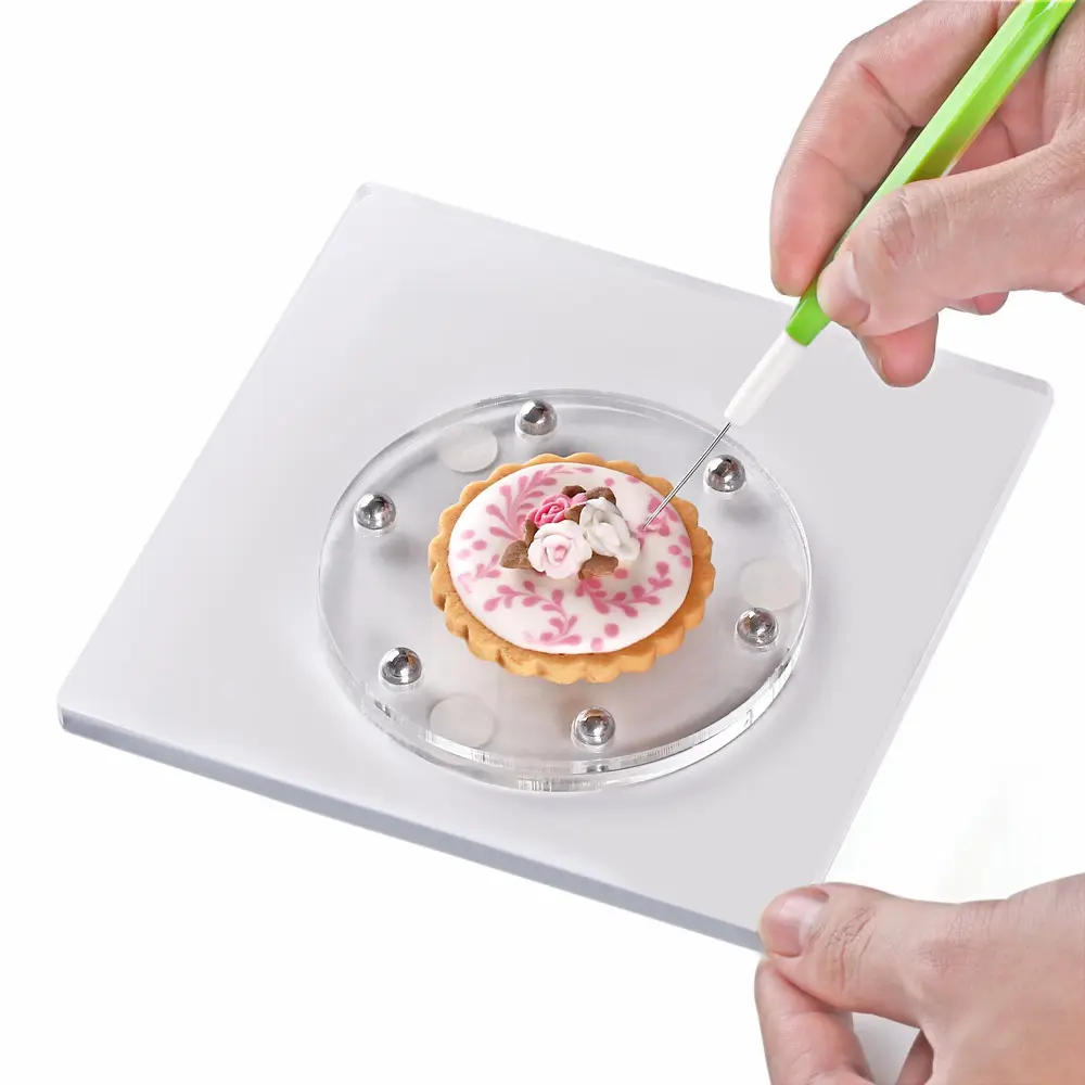 Cookie Decorating Turntable, Sugar Cake Cookie Decorating Supplies Kit-with Anti-Slip Silicone Mat,Turns Smoothly Easy Control and Convenient,5.7 x 5.7inch,Thicker,Acrylic,Square Bakeware Board Xmas