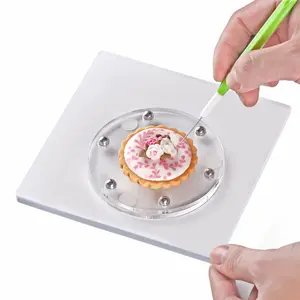 Cookie Decorating Turntable, Sugar Cake Cookie Decorating Supplies Kit-with Anti-Slip Silicone Mat,Turns Smoothly Easy Control and Convenient,5.7 x 5.7inch,Thicker,Acrylic,Square Bakeware Board Xmas