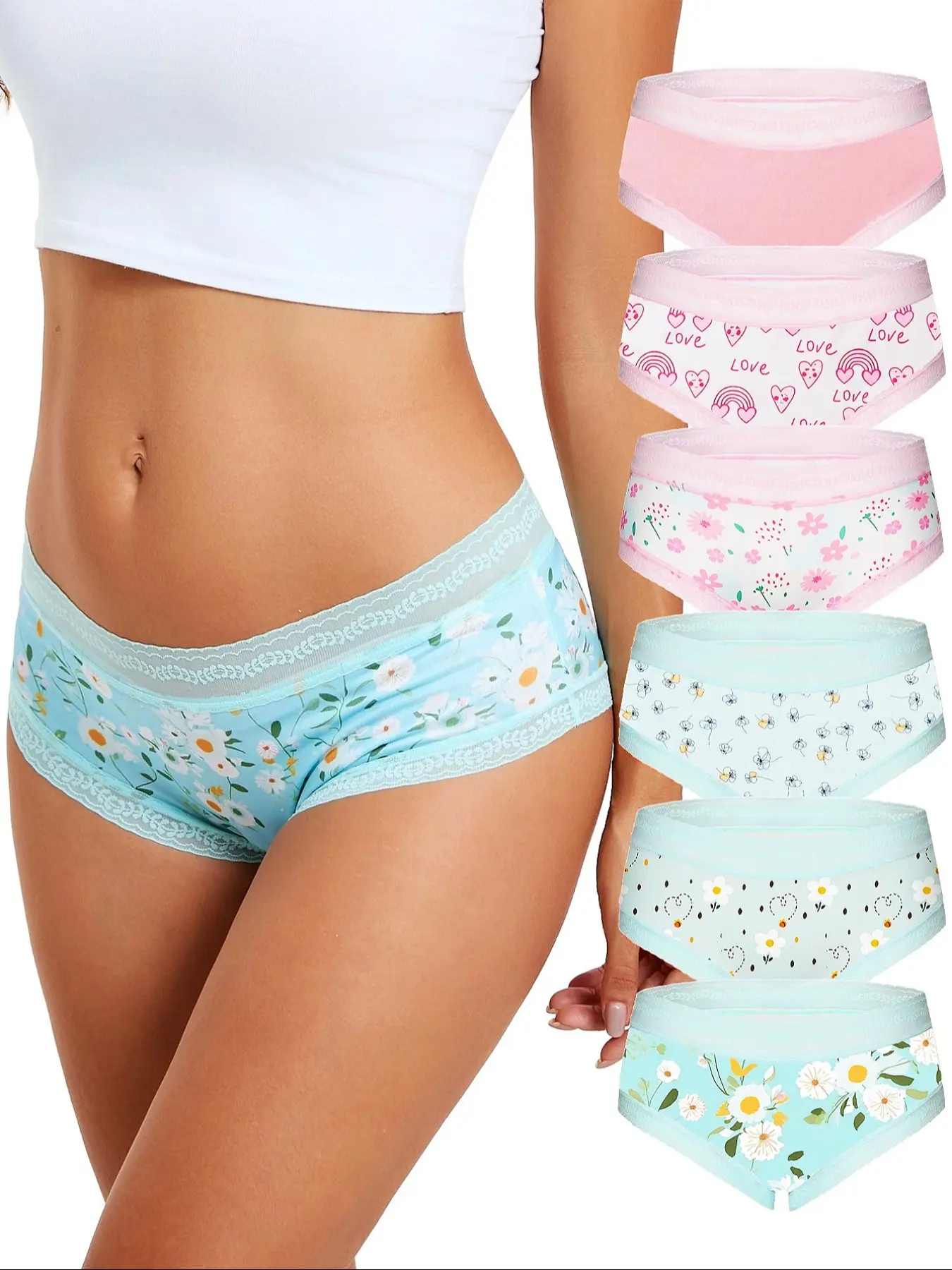 6-Pack Women's Colorful Floral Printed Underwear Set, Floral Print Panty, Intimates Panties, &, Comfortable Fashion, Slim-Fitting, All Seasons