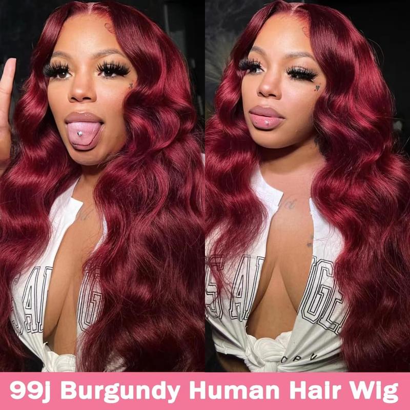 GK 32 Inch Burgundy Wig Human Hair Pre Plucked 13x6 HD Glueless Colored 99j Body Wave Lace Front Wigs 200 Density,100% Real Human Hair No Synthetic Blend No Tangle No Shedding Triple Lifespan
