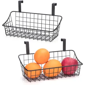Basket with hook Grid Storage Basket, Hang it behind a door or on a railing, Over the Cabinet Door, Small, BLack,2 Pack