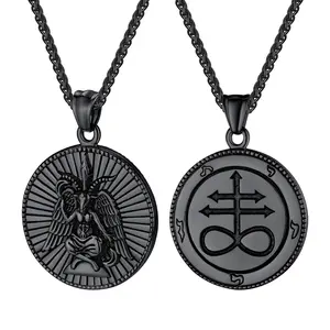OIDEA Baphomet Sigil Pendant Necklace for Men - Stainless Steel Double-Sided Gothic Lucifer Amulet, Occult Chain Jewelry, Halloween Gift, Lucifer Necklace, Gothic Necklaces