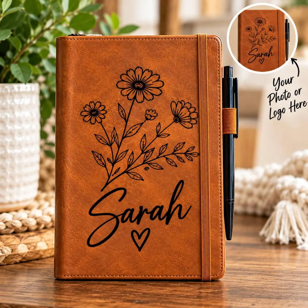 Personalized Engraved Leather Journal | Custom Name & Text Notebook | Engraved Journal Gift