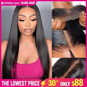 Bling Hair 6x4 7x5 9x6 Glueless Wig Bone Straight Lace Closure Wig Human Hair Wigs Preplucked Hairline Straight Closure Wig