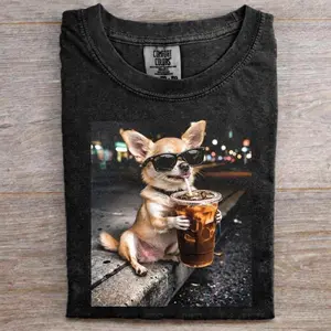 Comfort Colors Chihuahua Drinking Iced Coffee Shirt, Funny Meme Genz, Dog Lover Gift, Trendy Shirt