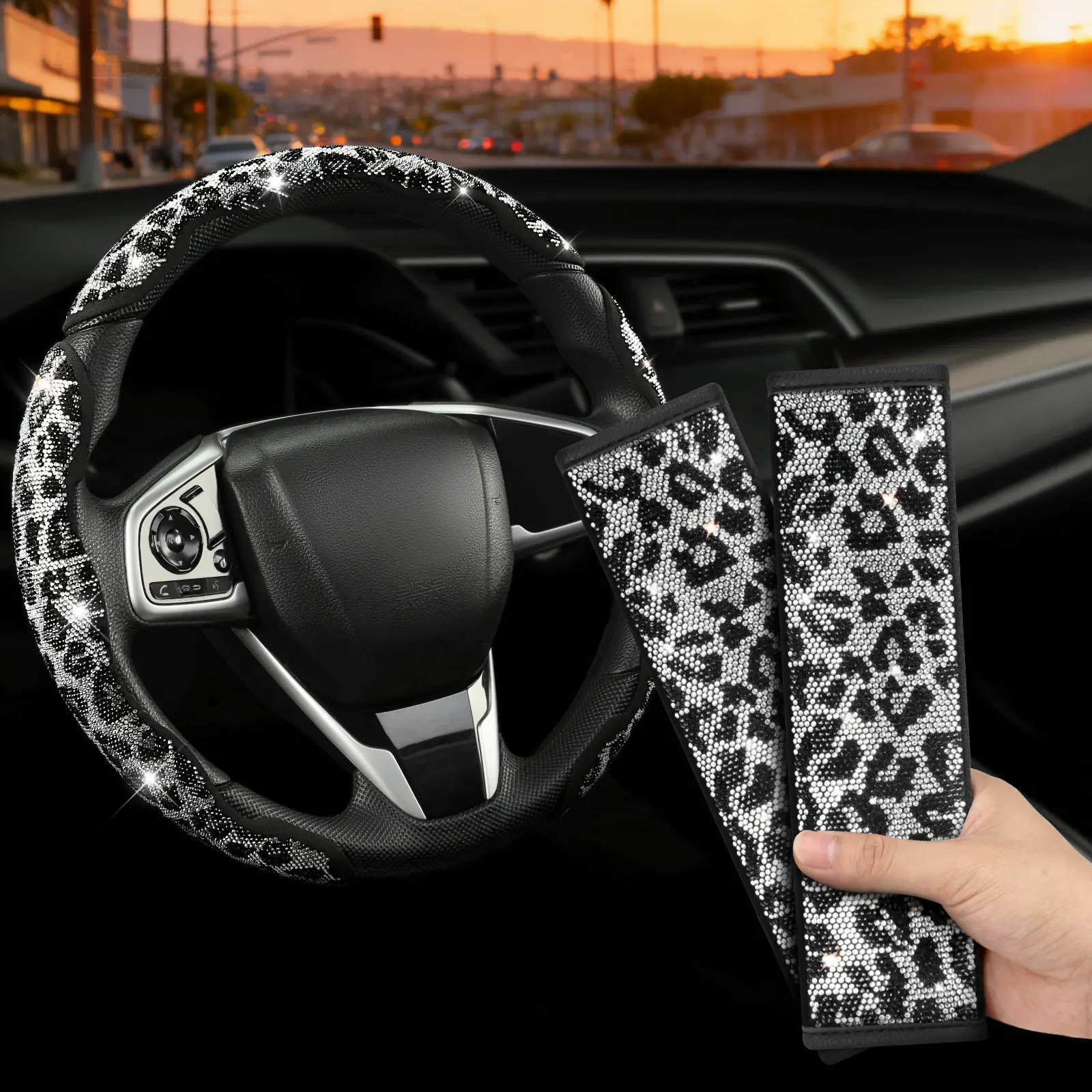 Snow leopard Steering Wheel Cover&Seat Belt Cover