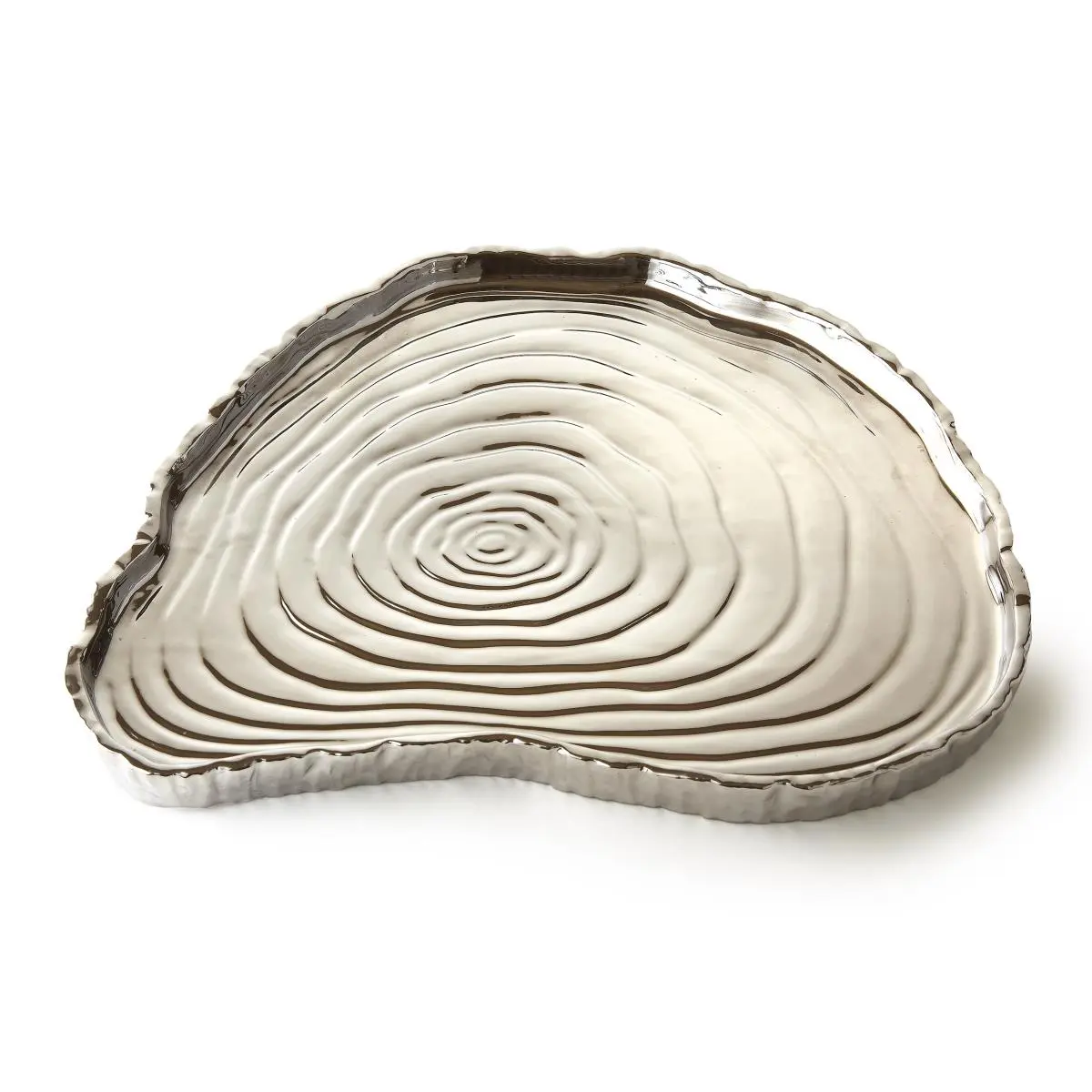 Leeber 69111 13 x 12 in. Tree Bark Porcelain Serving Tray, Silver