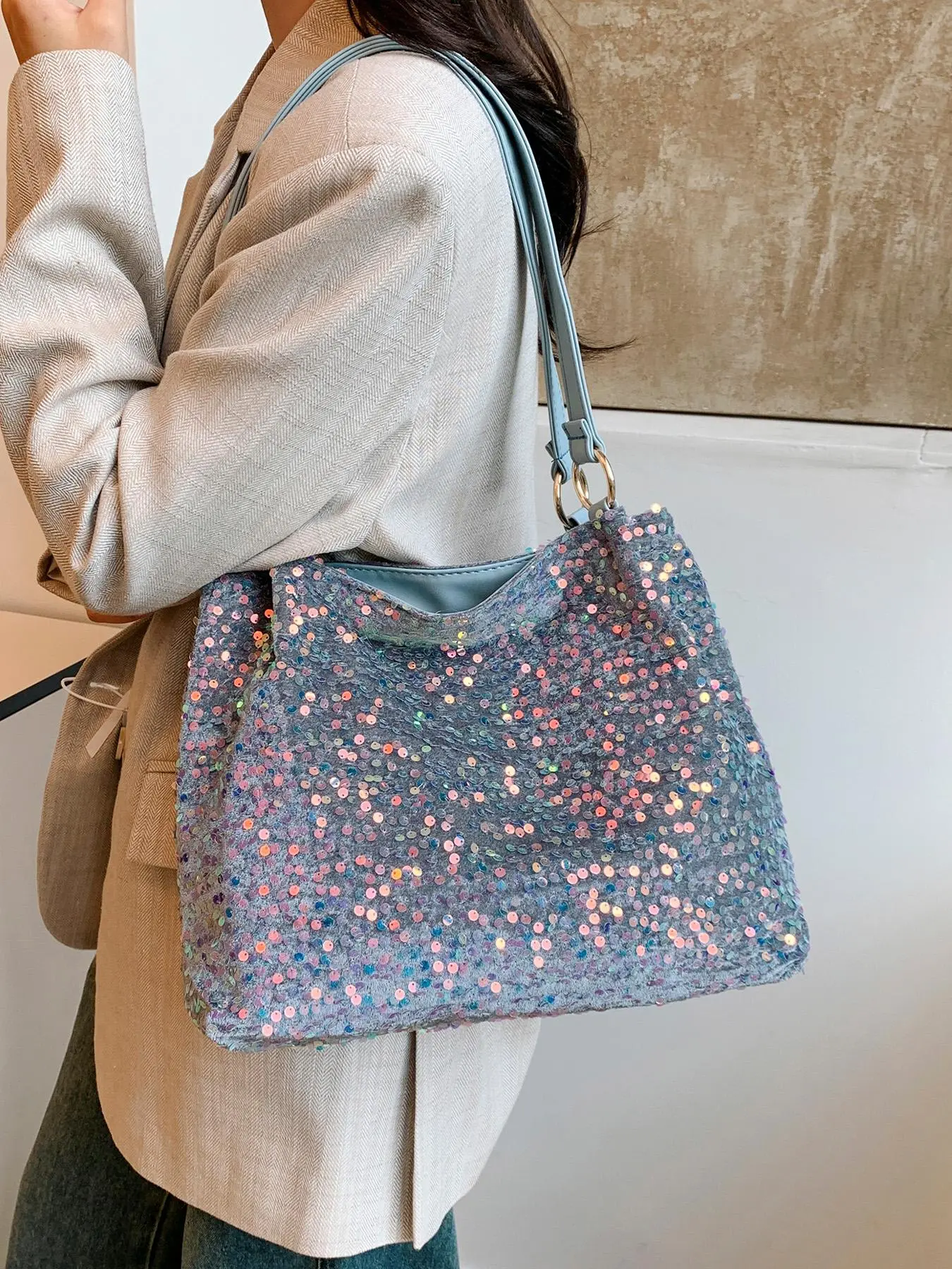 Women's Fashionable Sequin Design Shoulder Bag, Casual Versatile Tote Bag for Daily Commuting, Trendy All-match Commuter Bag for Work, Shopping Bag, Elegant Commuter Bag, Fashionable Shopping Purse