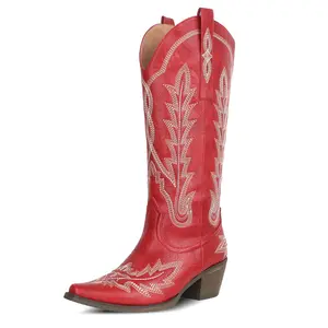 CYNLLIO Womens Knee High Embroidered Cowboy Boots Pointed Toe Chunky Block Heel Pull on Comfy Fashionable Dance Party Outing Dating Holiday Concert Daily Dress Spring Summer Western Cowgirl Boots Deals For You Days