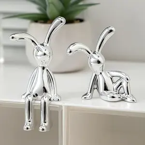 Set Of 2 Nordic Style Creative Rabbit Ornaments, Silver-Plated Rabbit Statue Desktop Decoration, Creative Desktop Craft, A Gift For A Friend