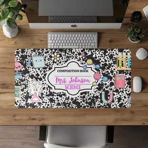 Personalized Science Teacher Desk Mat, Teacher Mousepad, Composition Notebook Mousepad, Gift for Science Teacher, End of Year Teacher Gift, Custom Teacher Mousepad