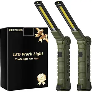 Coquimbo Tool Fathers Day Dad Gifts for Men Him Husband, Rechargeable LED Work Light BBQ Grill with Magnetic Base Hook, 360° Rotate Mechanic Flashlight Mens Easter Birthday Gifts (2 Pack Black)