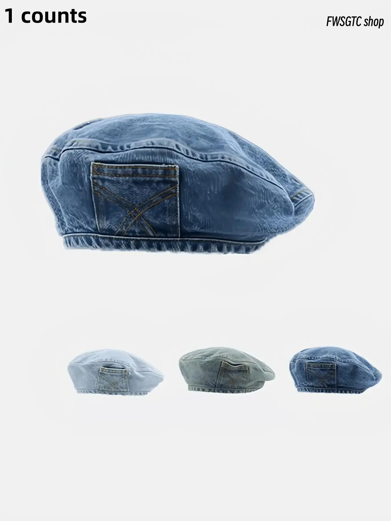 Women's vintage washed denim beret features classic retro design, soft and comfortable to wear. Stylish casual outdoor headwear, versatile fashion accessory that matches various daily outfits perfectly.