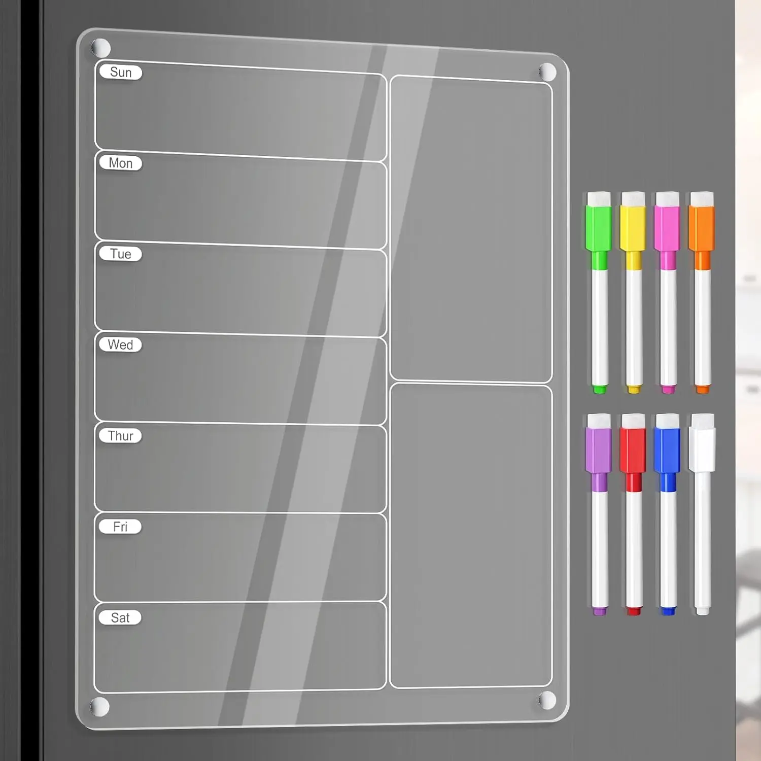 [New Deal] Acrylic Glass Magnetic Meal Planner, 13.58"x10" Fridge Calendar Magnetic Dry Erase Board, Anti-Slide Refrigerator Weekly Planning Board (Home Supplies, Home Decor)