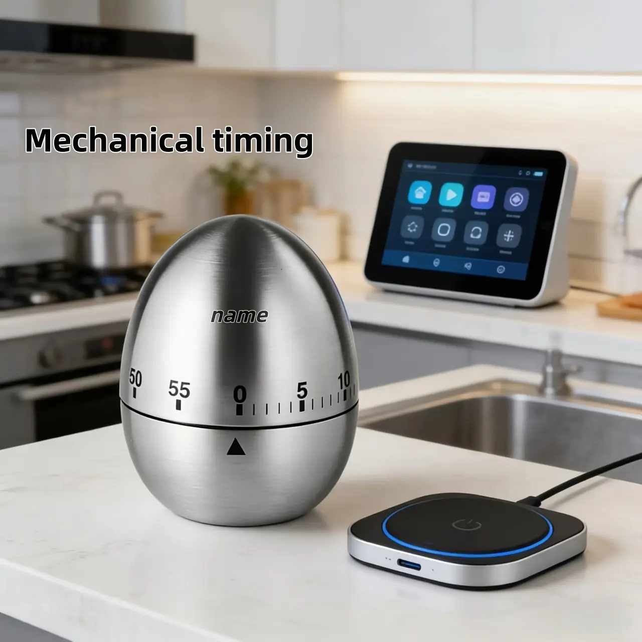 Customized Egg-Shaped Stainless Steel Kitchen Timer, Mechanical Kitchen Timer, Kitchen Cooking Timer with a Standing Table, Study Reminder Timer, Suitable for Reading, Learning, Training, Exam Timing, Etc