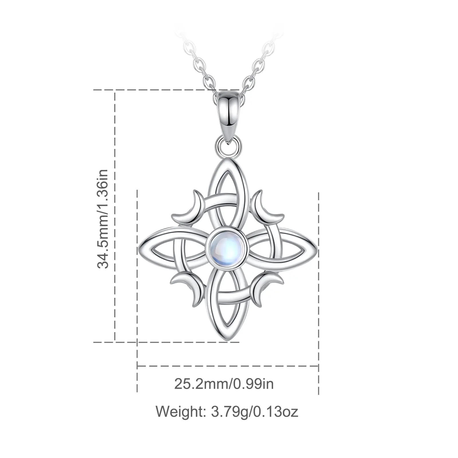 Silver Four-Petal Moonstone With Rope Chain Gift
