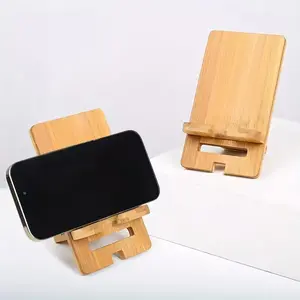 Portable Bamboo Cell Phone Stand, Smartphone Stand, Detachable Desk Holder, Workspace Accessory, Stylish Minimalist Design