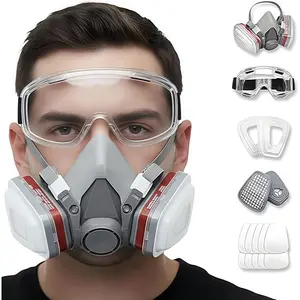 Full Face Reusable Dual Respirator Gas Mask | Wide View Safety Protection for Spray Painting, Grinding, Welding & Chemical Work | Anti-Fog, Dust Protection | Protective Work Mask Gift for DIY & Professionals