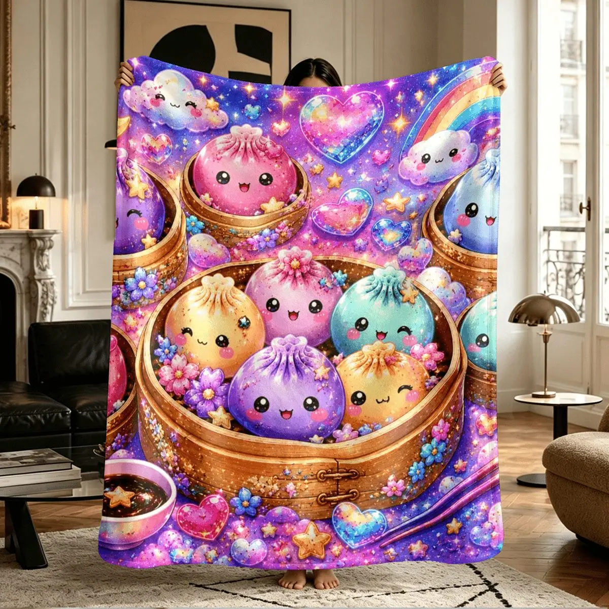 1pc Glitter Blankets Soft Dreamy Galaxy Starry Sky Dumpling Print Flannel Blanket - Warm, Comfortable, Anti-Pilling, Shed-Resistant, Machine Washable, Suitable for Beds, Sofas, Travel, All-Season Home Decorative Textile
