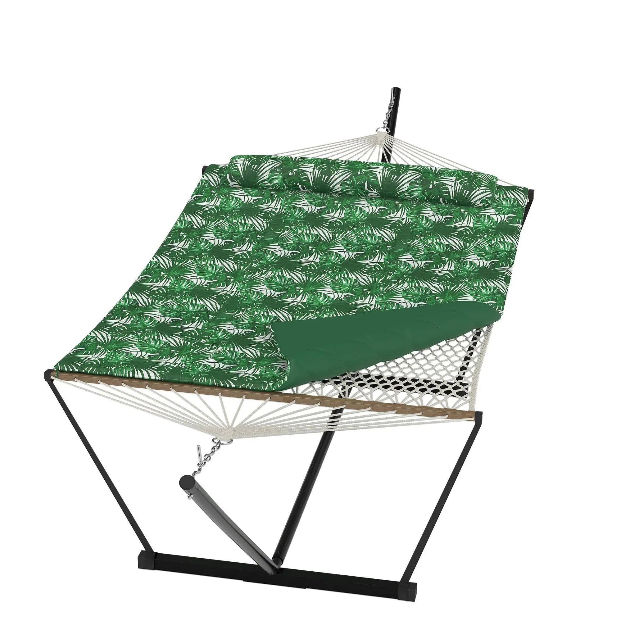 Gaomon Sturdy Double Hammock with Stand - Lightweight Foldable Outdoor Fabric Hammock, Soft Pillow, Padded Design, 450 LBS Capacity, Easy Setup, Large Width, Ample Space for 2 People, Ideal for Relaxation on Patio, Backyard