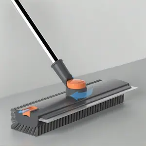 3-in-1 Long-Handled Floor Scrub Brush with Squeegee | Multi-Surface Stiff Bristle Scrubber – The Must-Have Home Essentials for Deep Cleaning Multifunctional Spin edge