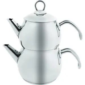 [New Deal]     Belinay Teapot Set, Medium,18/10 Stainless Steel, Turkish Tea Set, Tea Maker, Teapot & Lid (1L 2.2lb) Tea Kettle (1.6L 3.5lb), Tea Sieve, Turkish Tea Maker, Double Teapots, Durable, Silver