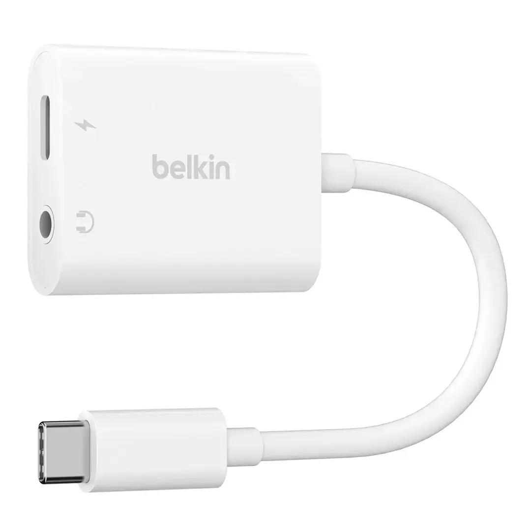 Belkin NPA004BTWH Rockstar USB-C Charging Adapter - 3.5mm Audio Port, Single Port Power Adapter, Passthrough Power Functionality