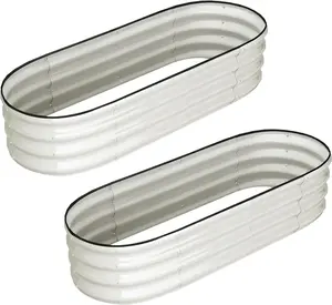 【Christmas Gift】4.5x2x1 FT Oval Raised Garden Bed, 2 Pcs Galvanized Raised Beds for Outdoor, Planter Raised Boxes with Open-Ended Base,Large Metal Raised Planter Beds for Vegetables,Flowers,Tool-Free Assembly,White