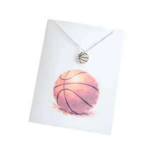 Basketball Necklace, Engraved Basketball Mom Pendant, Sports Jewelry Gift, Player Team Coach Necklace Gold or Silver Keepsake Gift With Greeting Card