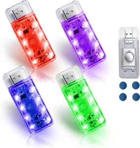PCS Car LED Lights, USB Plugin Rechargeable  HighBrightness,Portable Touch Control Dimmable Night Light for Car/Bedroom/Party/Holiday Decoration ( Red& Blue&  Green&  Purple)