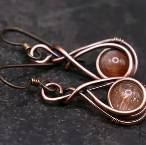 Glittery Sunstone Copper Earrings Dazzling Gemstones Jewelry Glittery Sunstone Copper Earrings Dazzling Gemstones Jewelry
