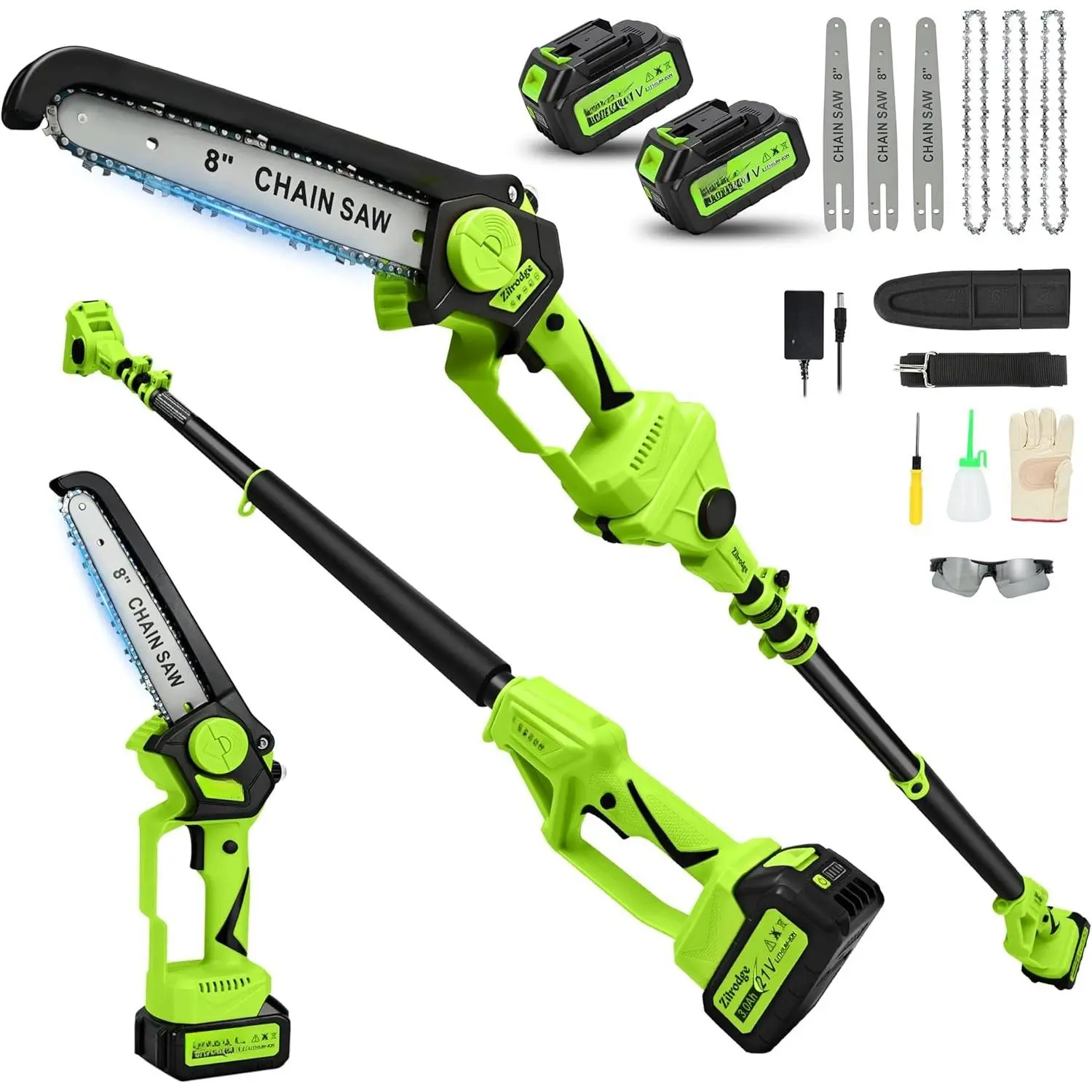 8" Electric Pole Saws for Tree Trimming, 2-in-1 Pole  Cordless & Mini  with Extension Pole, 15FT Max Reach Pole   , Tree Trimmer Limb Branch  Pruner, 2x3.0Ah