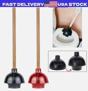 1 Toilet Plunger 19"L Wooden Handle Heavy Duty Rubber Flange Pump Declogger Sink