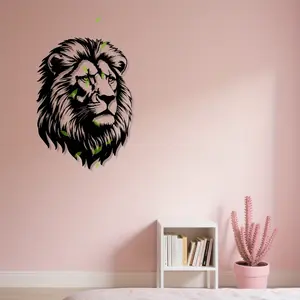 1pc Modern Metal Lion Head Wall Art - Large Statement Piece with Black & Green Accents, Rust-Proof Iron Construction. Elegant decor for living room, office and entryway. Vintage modern style, durable for indoor & outdoor use, minimalist design with h